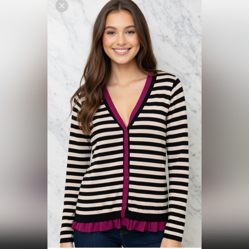 Elle Black and Cream Striped Women's Sweater